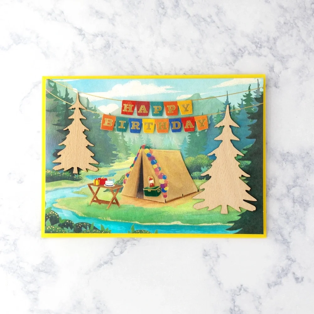 🆕Papyrus Laser Cut Camping Scene Birthday Greeting Card